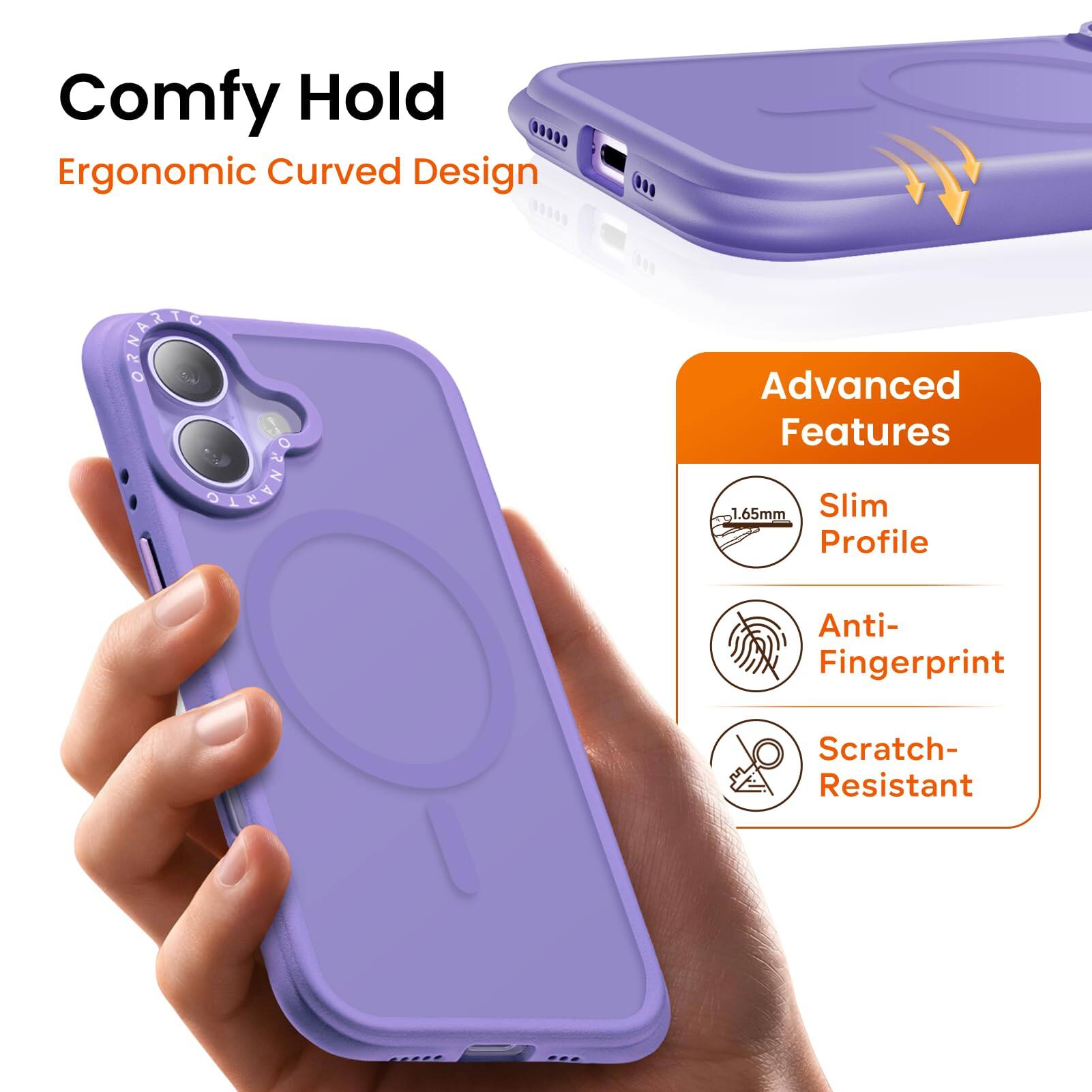 Comfy Hold  
Ergonomic Curved Design  

Advanced Features  
1.65mm Slim Profile  
Anti-Fingerprint  
Scratch-Resistant