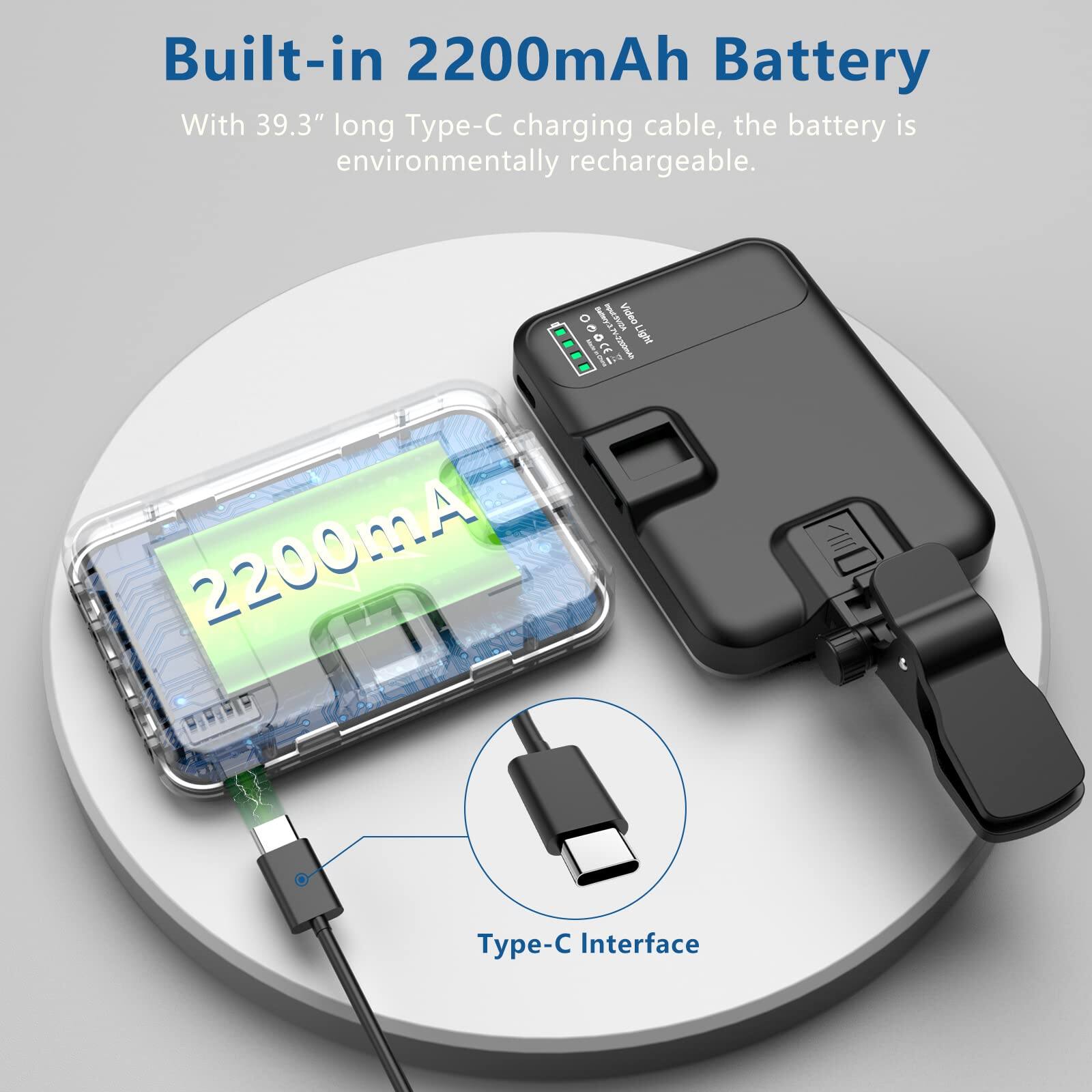 Built-in 2200mAh Battery

With 39.3" long Type-C charging cable, the battery is environmentally rechargeable.

Type-C Interface