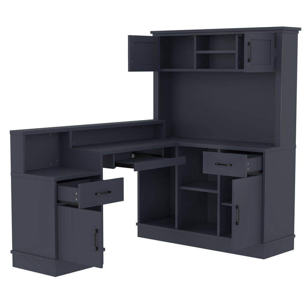 Alt View 10. Kadyn - L-Shaped Computer Corner Desk with Outlet, Drawers & Bookshelf, Gaming Study Writing Desk, Blue - Blue.