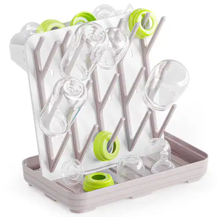 Front. Tooloton - Bottle Drying Rack with 20 Hooks, Vertical Space Saving Countertop Bottle Holder Organizer, Taupe - Taupe.