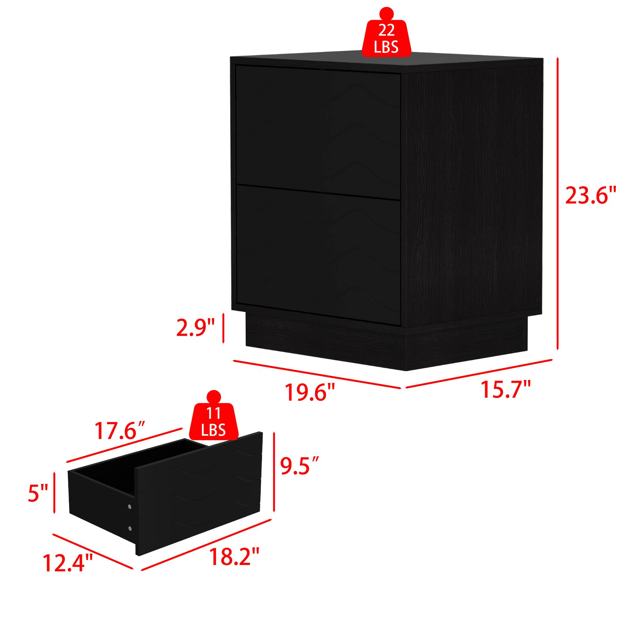 22 LBS, 23.6", 2.9", 5", 17.6", 11 LBS, 19.6", 9.5", 15.7", 12.4", 18.2"