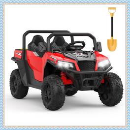 Acekool - 24V 4WD Kids Dump Truck, 2-Seater, Remote Control, Working Dump Bed, Shovel - Red