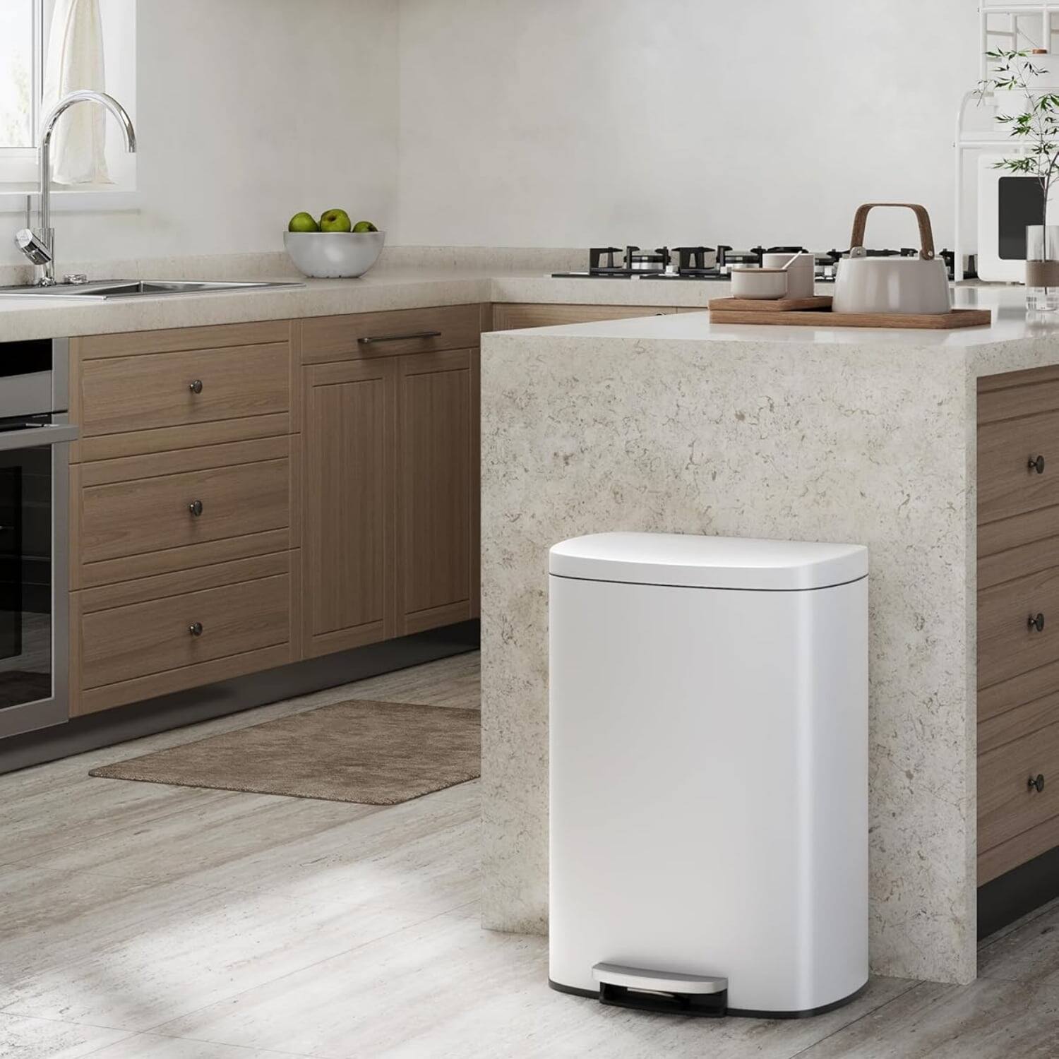 Alt View 6. Homhougo - 13.2 Gallon Stainless Steel Kitchen Trash Can with Lid, 1 Inner Bucket Included, Perfect for Kitchen Use, White Color - White.