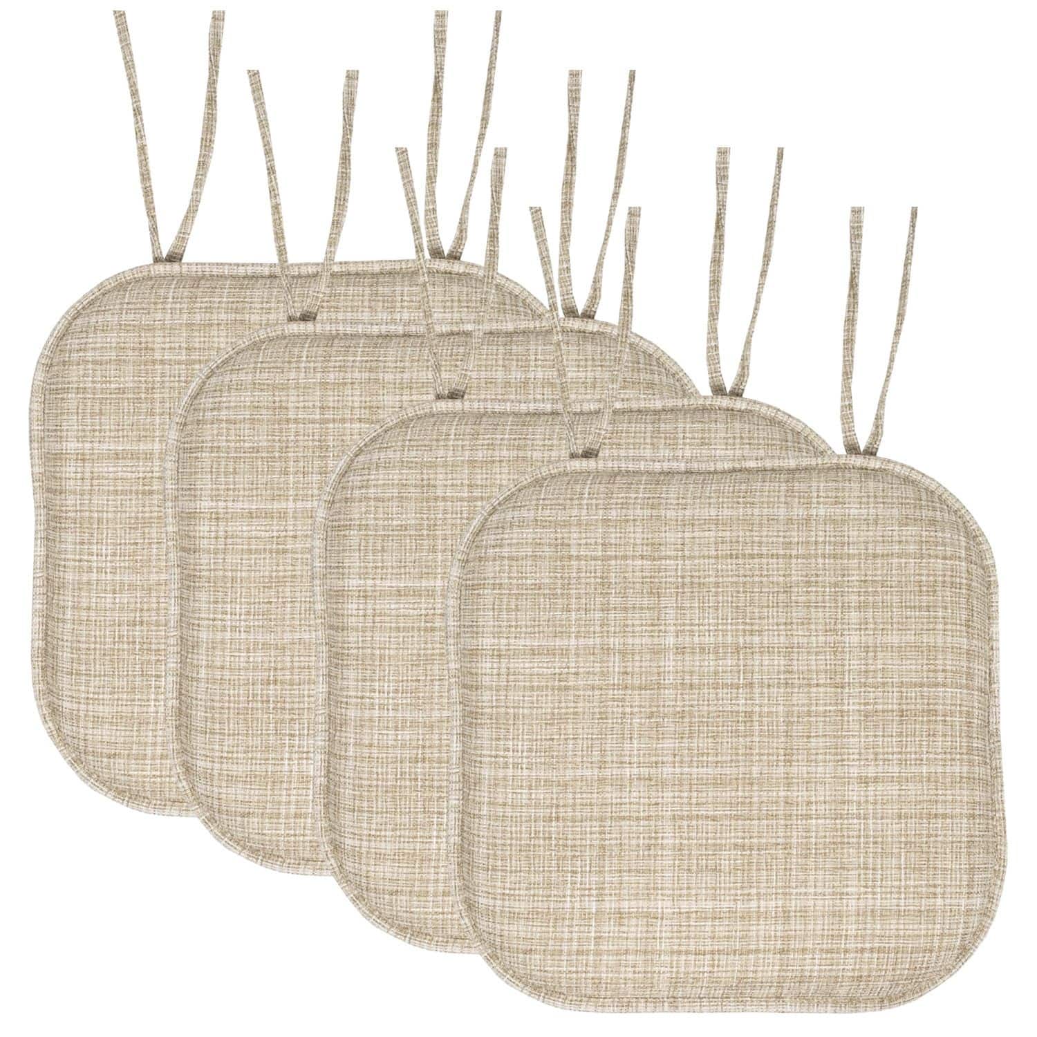 Sweet Home Collection - Aria Memory Foam Non-Slip 16" x 16" Chair Cushion Pad with Ties, 4-Pack - Beige