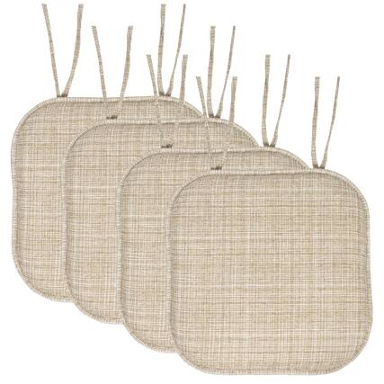 Front. Sweet Home Collection - Aria Memory Foam Non-Slip 16" x 16" Chair Cushion Pad with Ties, 4-Pack - Beige.