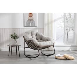 Cesicia - Outdoor Rattan Rocking Chair with Cushion Rocker Recliner Chair for Front Porch, Patio, Garden - Beige