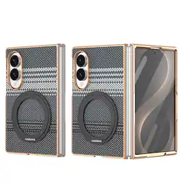 Dteck - for Samsung Galaxy Z Fold8 Case with Screen Protector, Heavy Duty Shockproof Rotating Ring Stand Magnetic Phone Cover - Black