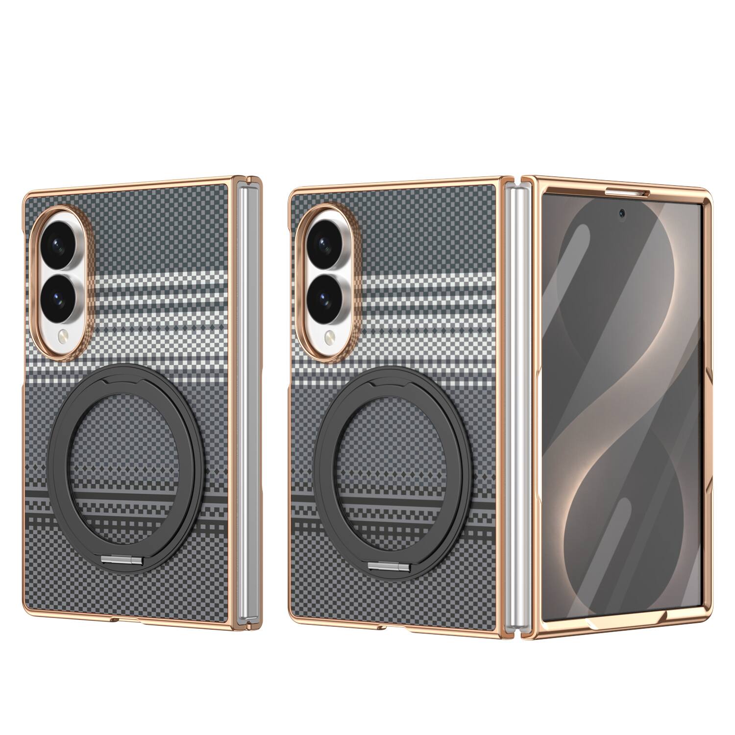 Dteck - for Samsung Galaxy Z Fold8 Case with Screen Protector, Heavy Duty Shockproof Rotating Ring Stand Magnetic Phone Cover - Black