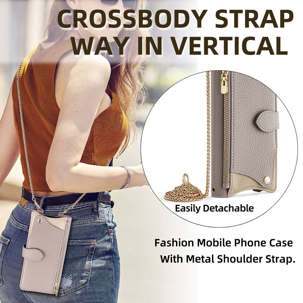 CROSSBODY STRAP WAY IN VERTICAL

Easily Detachable

Fashion Mobile Phone Case With Metal Shoulder Strap.