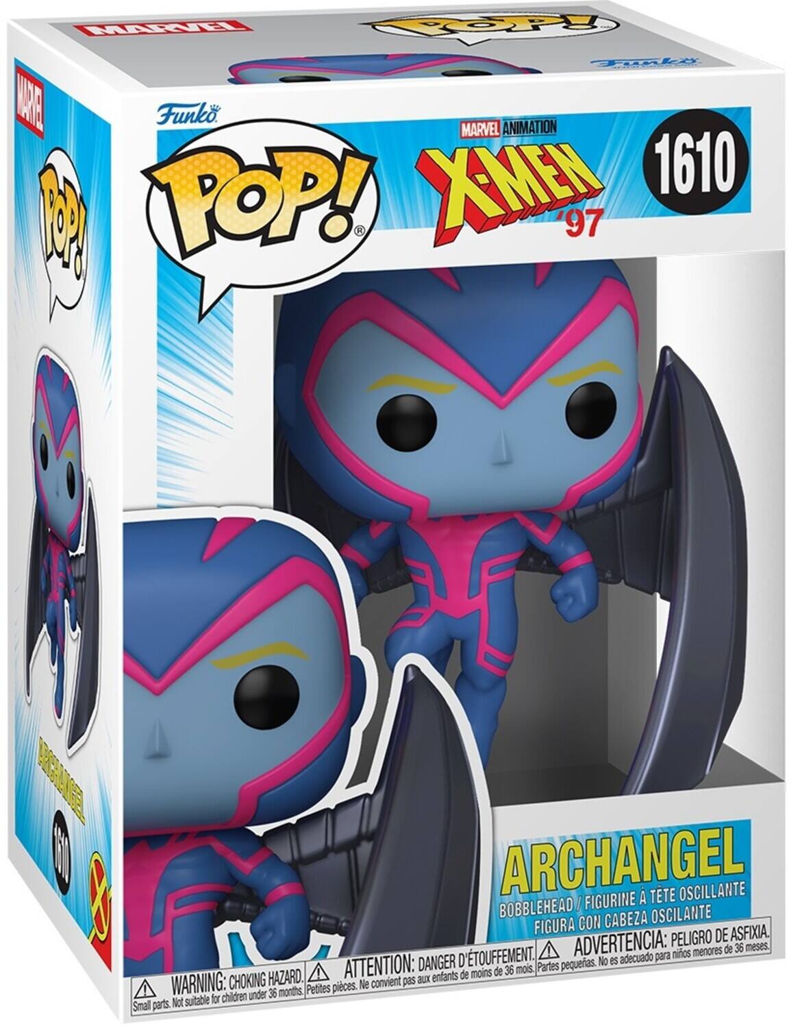 MARVEL POP! Funko MARVEL ANIMATION X-MEN '97  
1610  
ARCHANGEL  
BOBBLEHEAD / FIGURINE À TÊTE OSCILLANTE  
FIGURA CON CABEZA OSCILANTE  
WARNING: CHOKING HAZARD. Small parts. Not suitable for children under 36 months.  
ADVERTENCIA: PELOJO DE ASFIXIA. No es adecuado para niños menores de 36 meses.  
ATTENTION: DANGER D'ÉTOUFFEMENT. Ne convient pas aux enfants de moins de 36 mois.