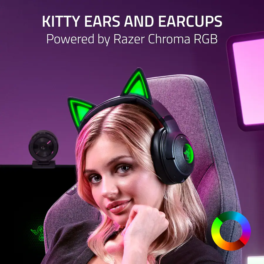 Orejas y auriculares para gatitos con tecnología Razer Chroma RGB.