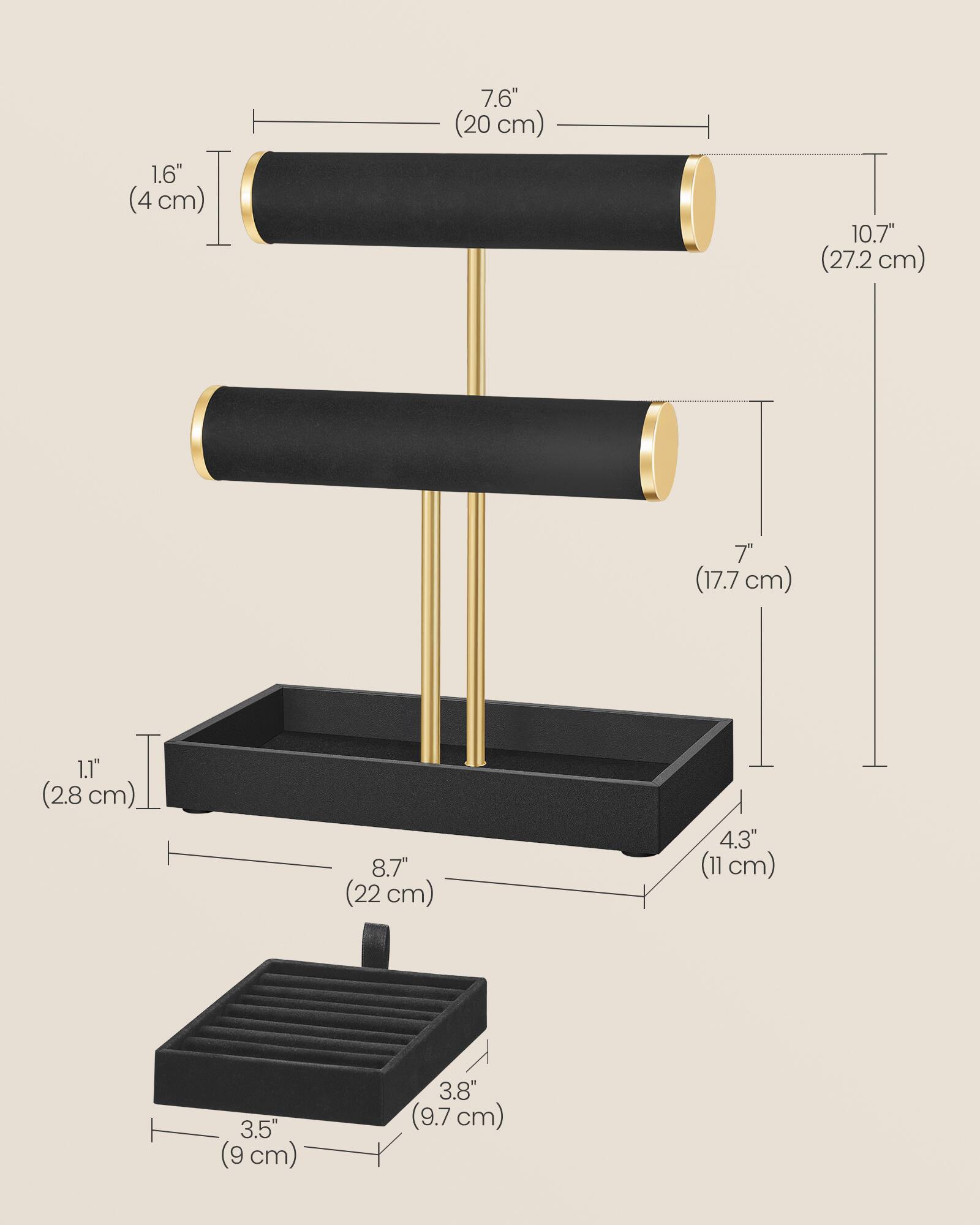 1.6" (4cm)  
7.6" (20cm)  
10.7" (27.2cm)  
(17.7 cm)  
1.1" (2.8 cm)  
8.7" (22 cm)  
4.3" (11cm)  
3.5" (9cm)  
3.8" (9.7 cm)