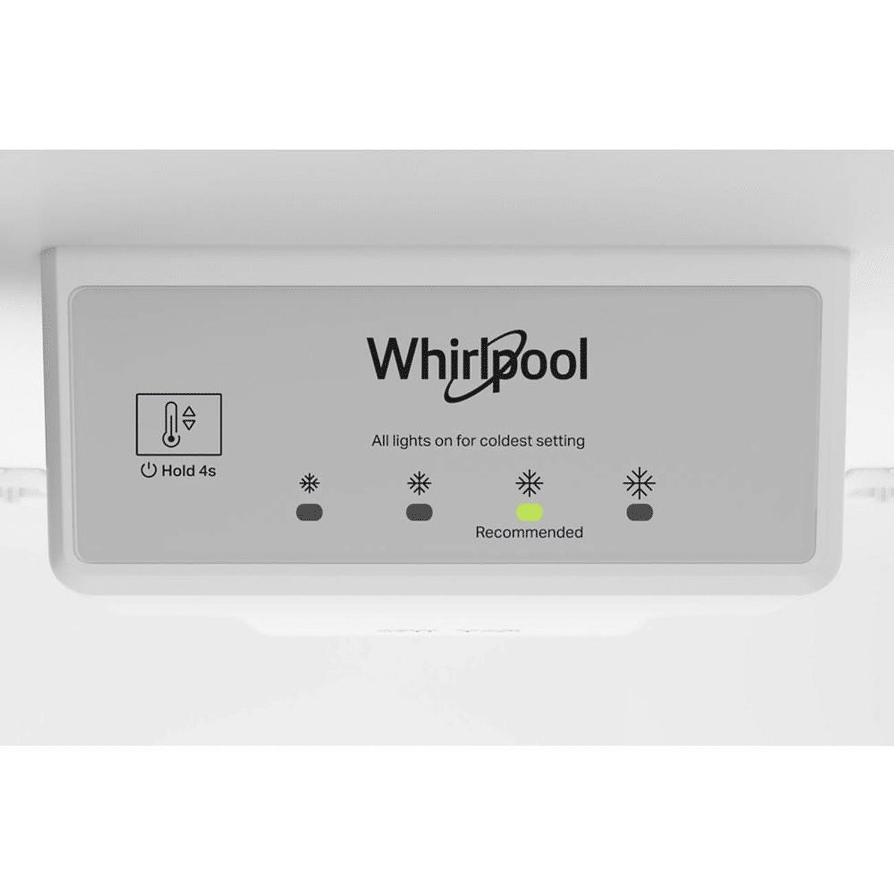 Whirlpool

All lights on for coldest setting
Hold 4s
Recommended