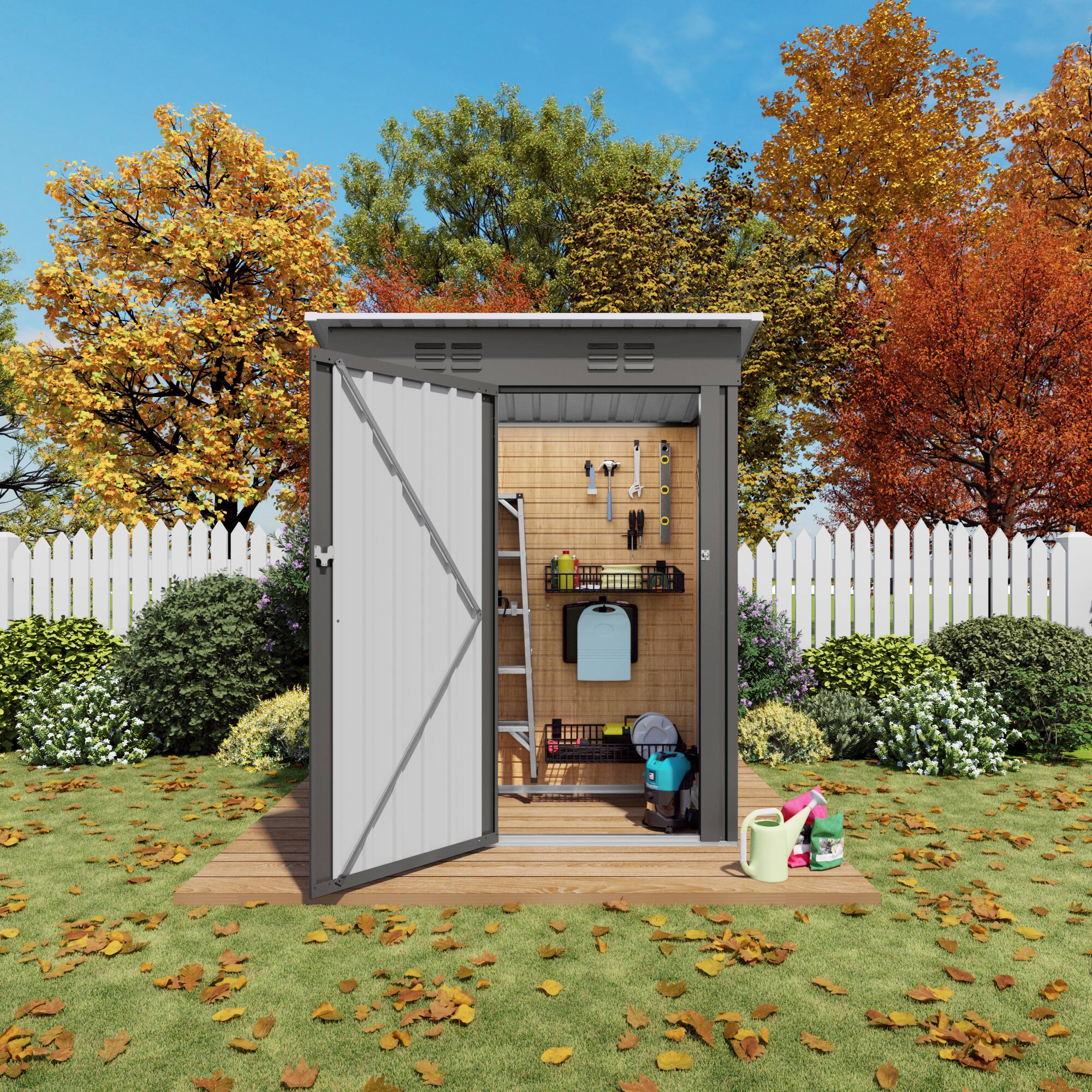 Left. Anysun - 5X3 FT Metal Outdoor Storage Shed – Tool Shed with Pitched Roof and Lockable Door – Compact Metal Tool Shed - Gray.