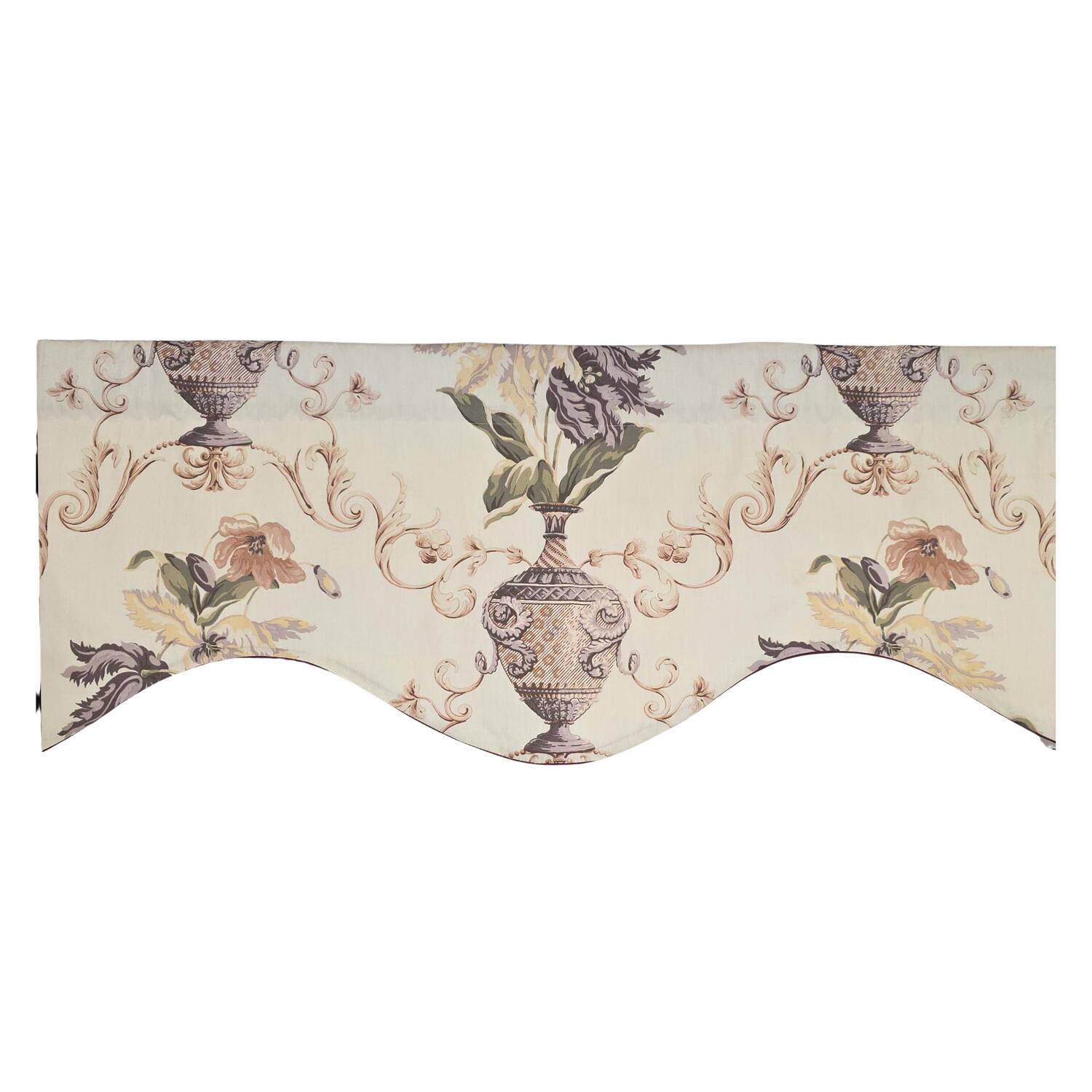 Left. RLF Home - RLF Home Urn Corded Cornice Window Valance 100% Cotton Lined Rod Pocket 50" x 17" Purple - Purple.