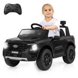 Costway - 12V Licensed Ford Ranger Kids Ride on Car with Remote Control Storage Basket - Black