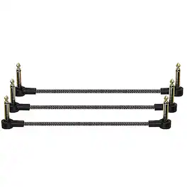 HQRP - 3-Pack 6 in Right-Angle 1/4 in TS Instrument Patch Cable for Guitar, Bass, Pedalboard - Black