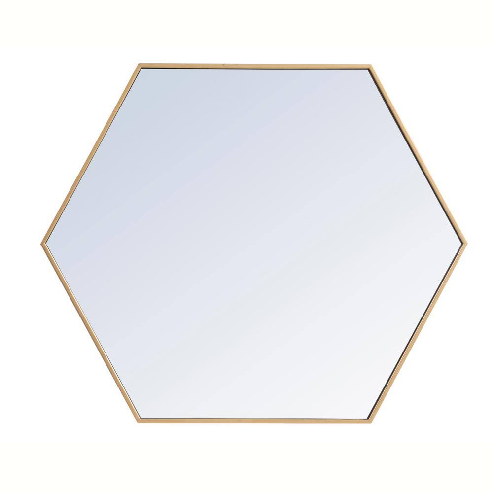 Back. Elegant Decor - Metal frame hexagon mirror 38 inch in Brass - Brass.