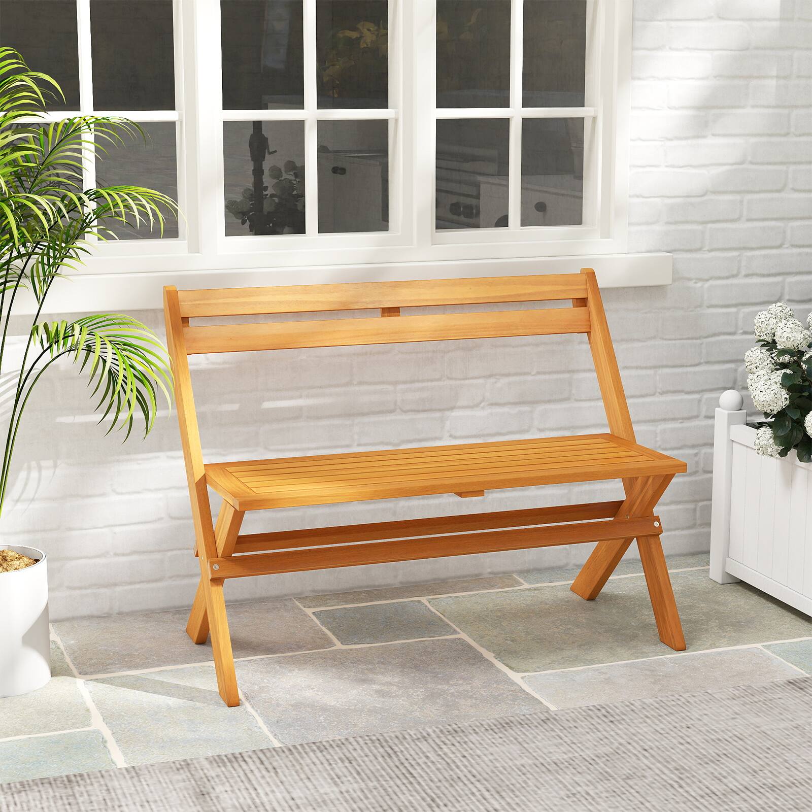 Alt View 1. Gymax - Gymax Foldable Outdoor Bench 2-Person Acacia Wood Patio Garden Bench Outside Loveseat - Yellow.