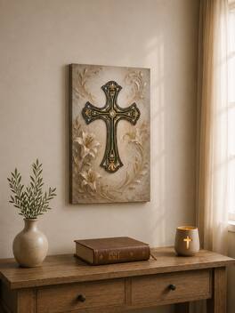 FC Design Large Floral Green Cross Canvas Print 24x36" Ready to Hang ...