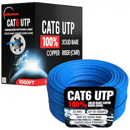 Cables Direct Online - Cat6 23AWG 500FT Solid Bare Copper CMR ETL Riser Rated Cable, 550MHz Bulk Ethernet Wire with PoE Support - Blue