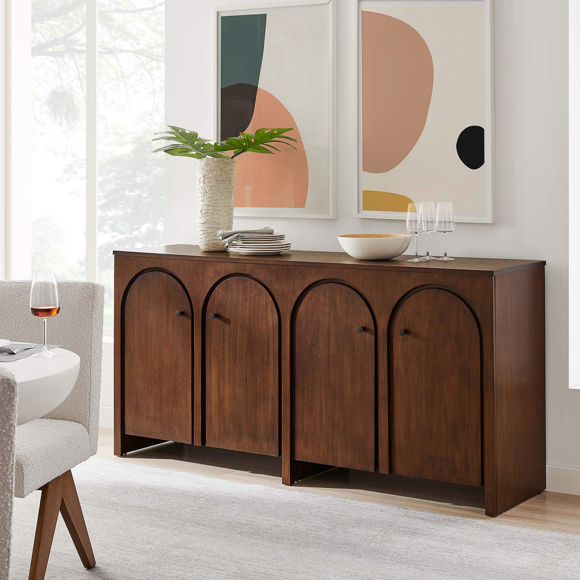 Appia Wood Grain 4-Door Sideboard Storage Cabinet by Modway - Walnut