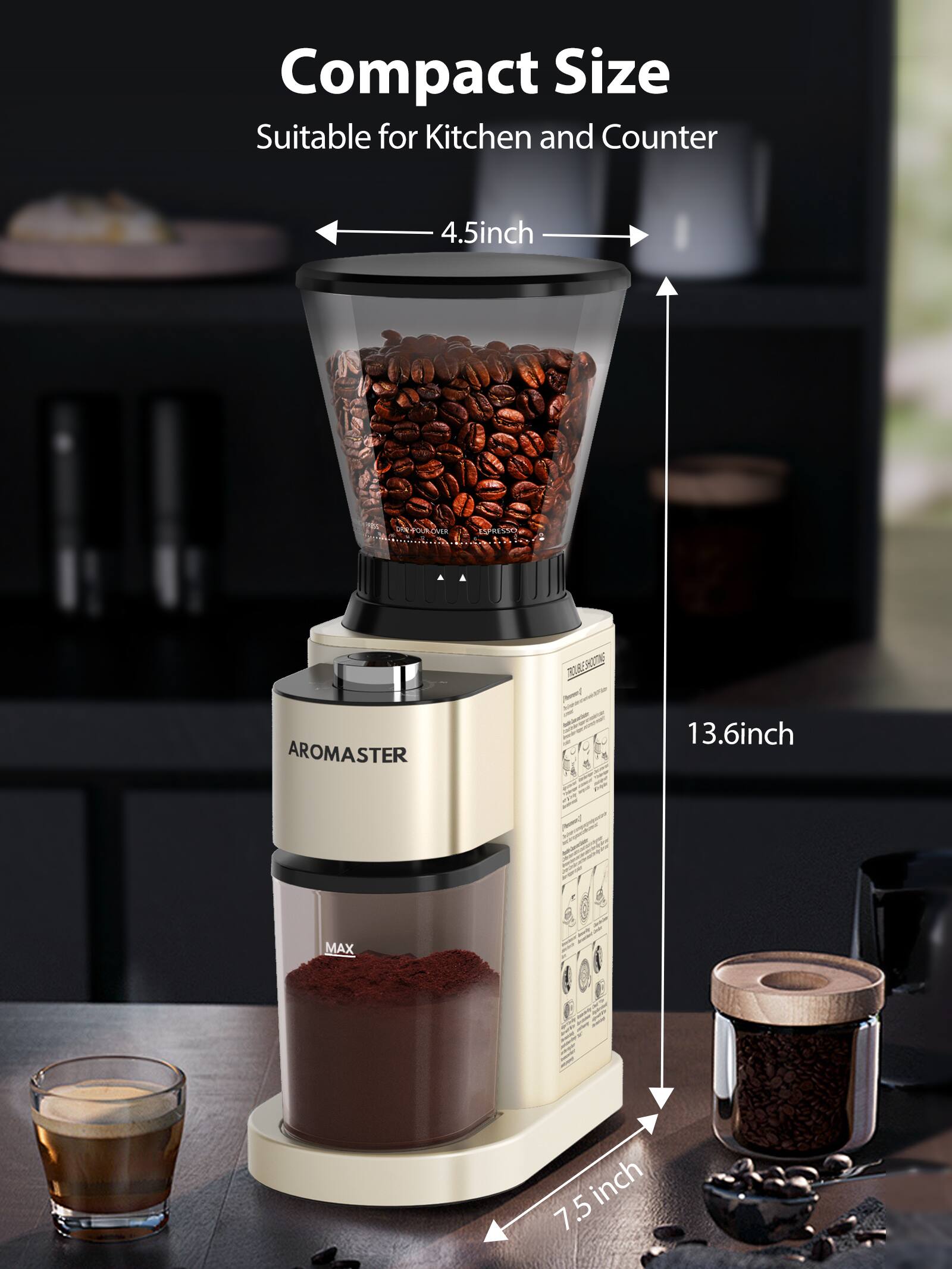 Compact Size Suitable for Kitchen and Counter  
4.5 inch  
13.6 inch  
7.5 inch