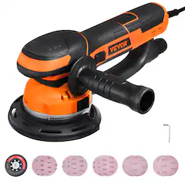 VEVOR - Random Orbital Sander, 6-Inch DA & GA Dual Action Orbital Sander, 850W 7400PRM 6 Variable Speed Electric Palm Sander - Orange;Black