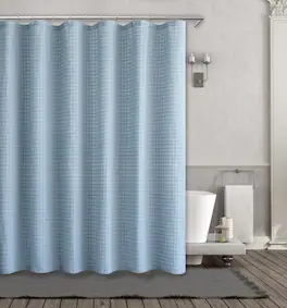 Kate Aurora - Spa Collection Modern Waffle Fabric Shower Curtain - Standard Size - Blue