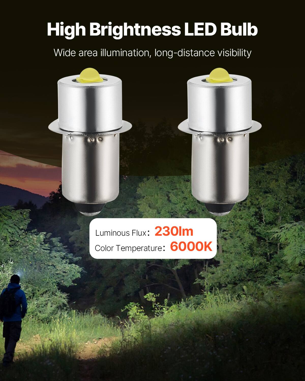 High Brightness LED Bulb  
Wide area illumination, long-distance visibility  

Luminous Flux: 230lm  
Color Temperature: 6000K