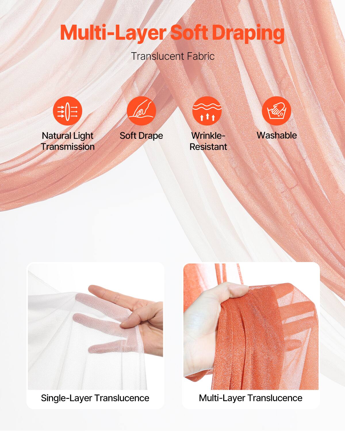 Multi-Layer Soft Draping Translucent Fabric

- Natural Light Transmission
- Soft Drape
- Wrinkle-Resistant
- Washable

Single-Layer Translucence

Multi-Layer Translucence