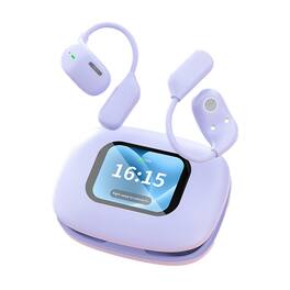 Skanty Furniture - Open-Ear Earbud, AI Translation Bluetooth Earhooks with Touch Screen UV Charging Case, Wireless Headphones, Built-in Mic - Purple