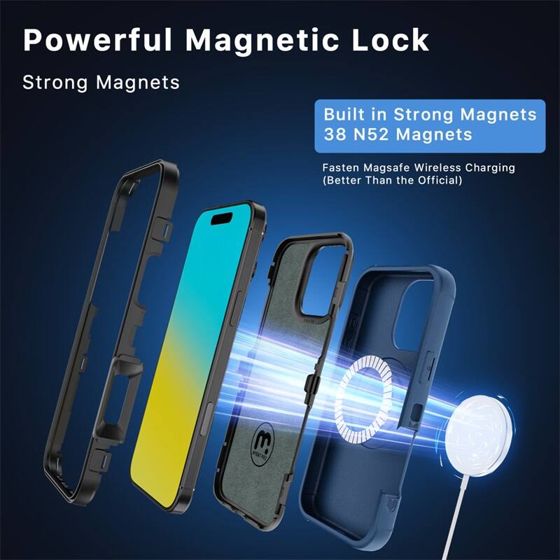 Powerful Magnetic Lock, Strong Magnets, Built in Strong Magnets, 38 N52 Magnets, Fasten Magsafe Wireless Charging (Better Than the Official)