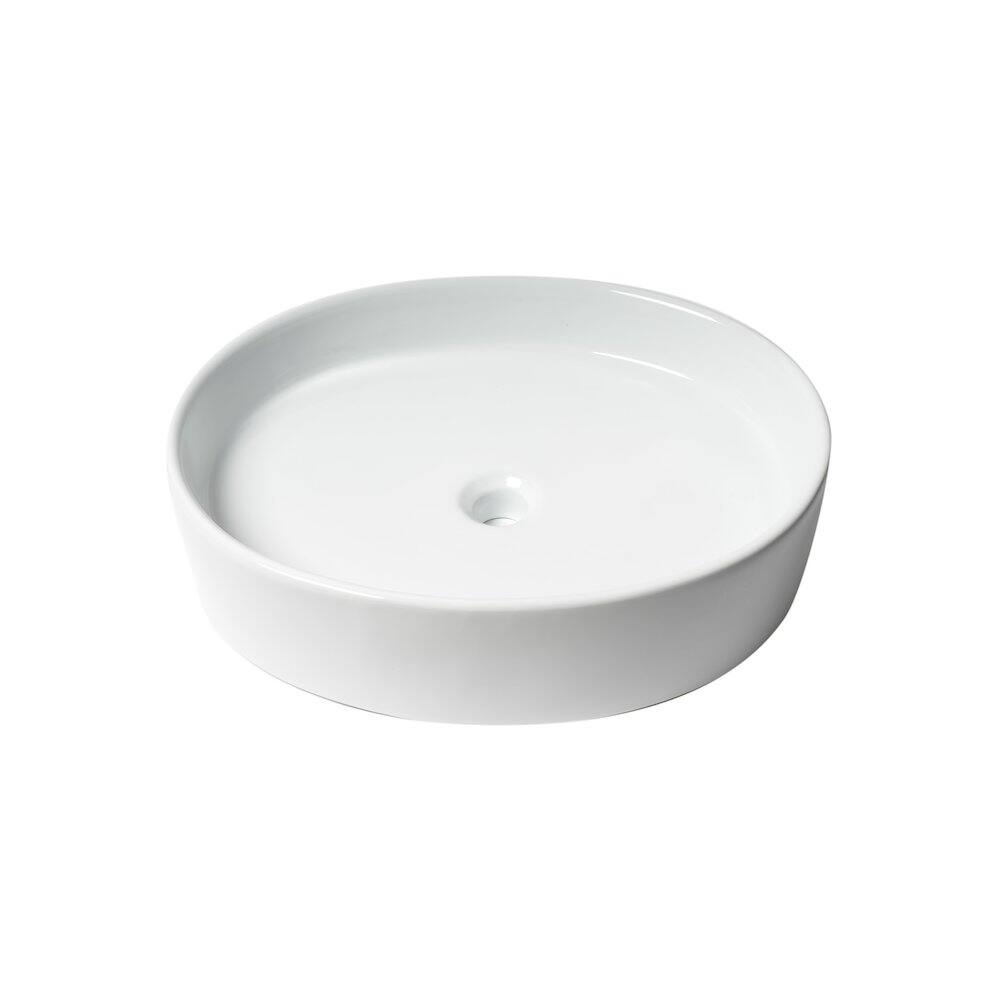 Left. Alfi - White 22" Oval Above Mount Ceramic Sink - White.