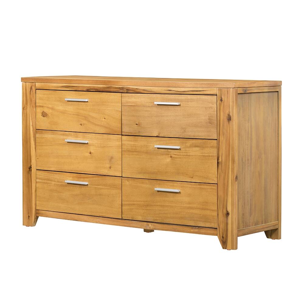 Left. TinyHomie - 53x17x31.5in 6-Drawer Dresser - Natural Wood and Brown.