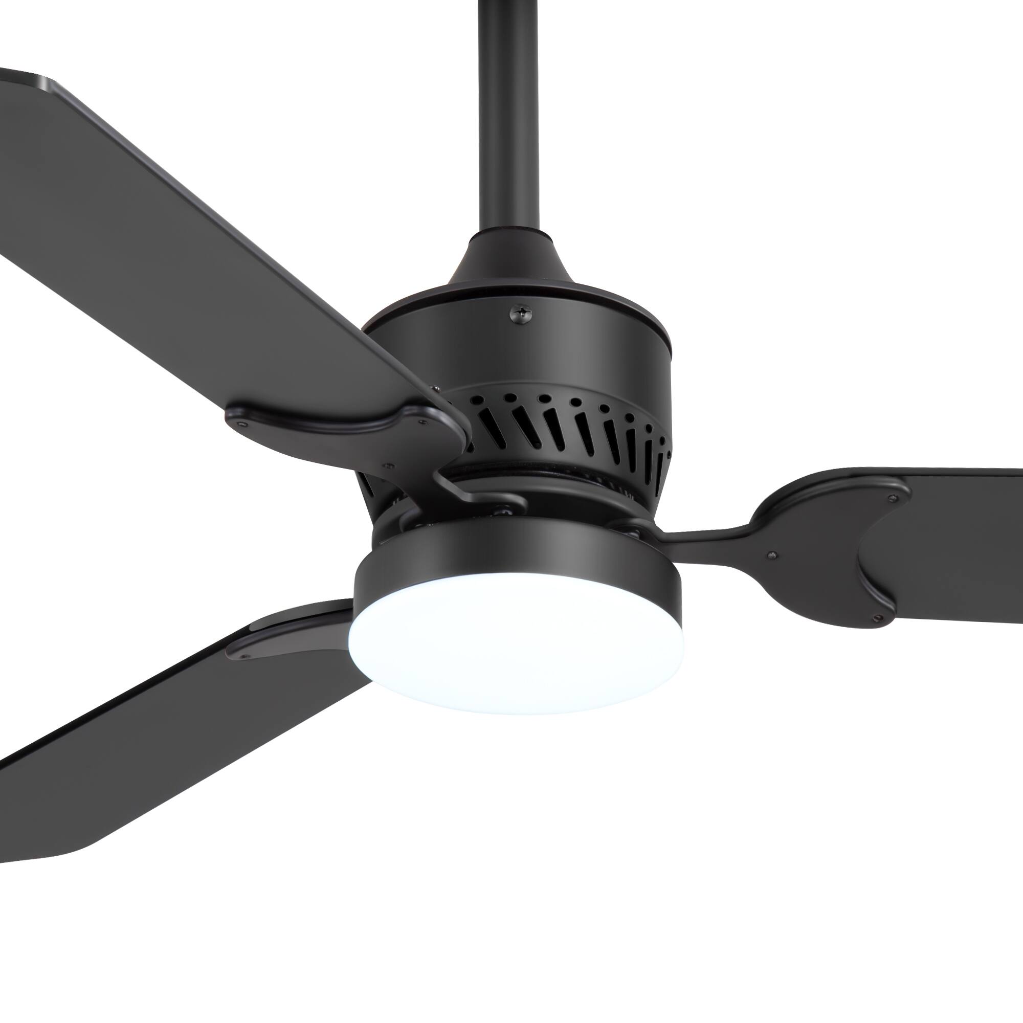 Left. Breezary - 42" Indoor Modern Ceiling Fan with Remote, 3 Blades, 3-Color Light, 6-Speed DC Motor, Timer, 4''/8'' Downrods - Matte Black.