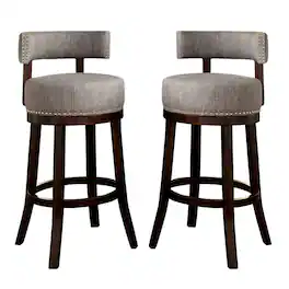 Manhattan Lane - Swivel Barstool with Curved Open Low Back, Set of 2 - Gray and Brown
