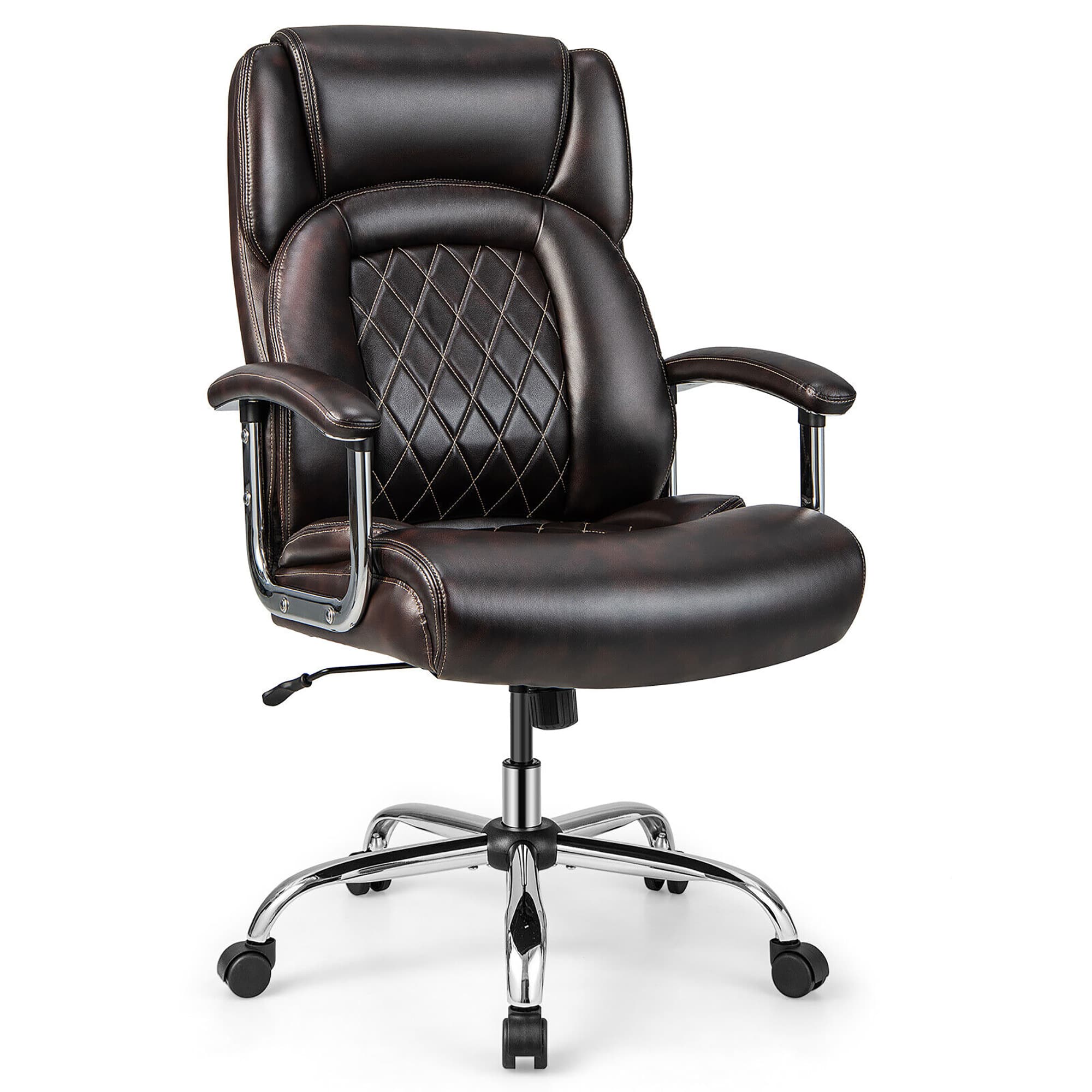 Front. Gymax - Gymax 500LBS High Back Big & Tall Office Chair Adjustable Leather Task Chair Brown - Brown.