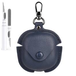 Dteck - Slim Faux Leather Earbuds Case for Samsung Galaxy Buds 4/4Pro with Keychain,Business Dustproof Earphone Protective Cover - Blue