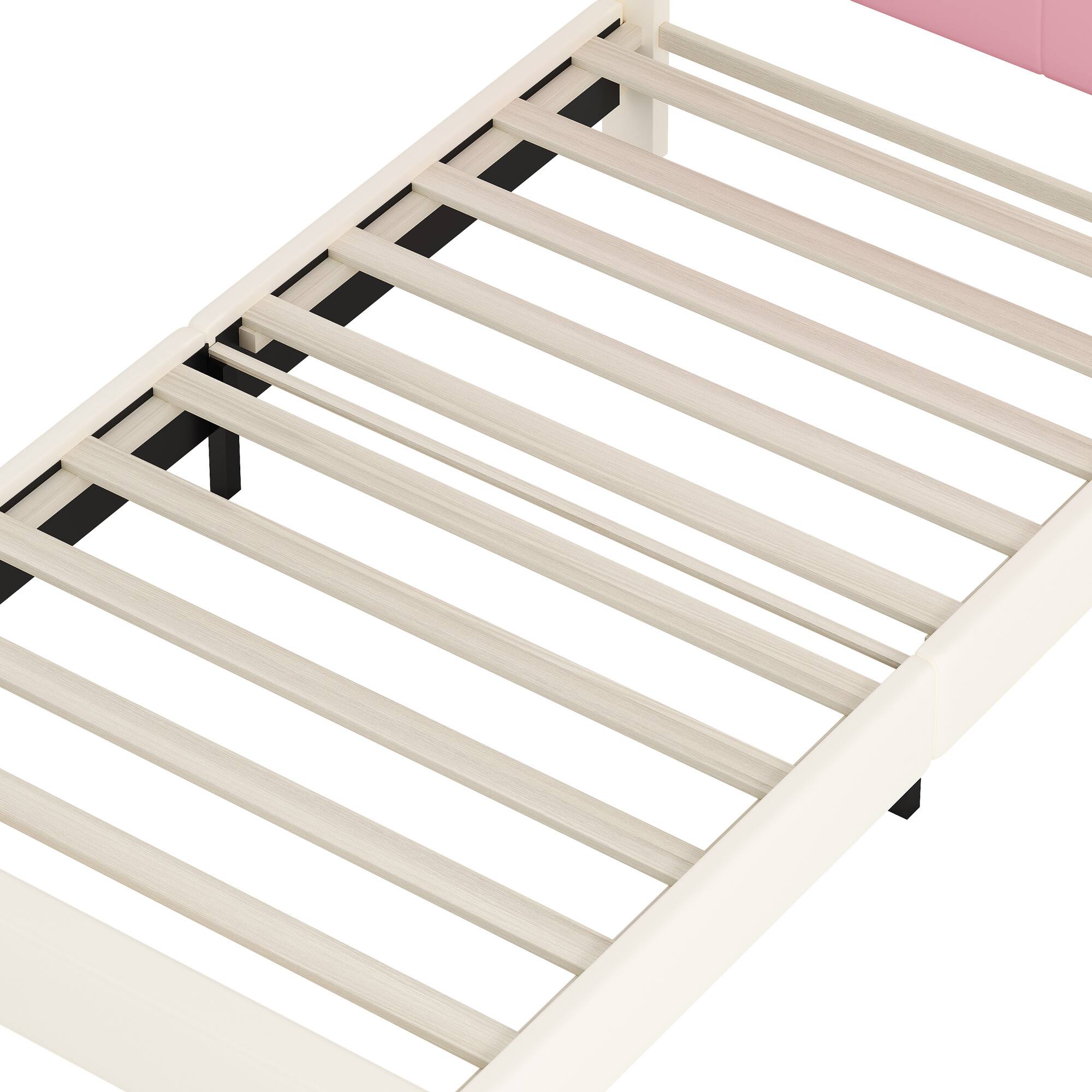 Alt View 5. GOODSILO - Twin Size Crown Headboard Upholstered Platform Bed with Headboard and Footboard for Girls Bedroom - Cream.