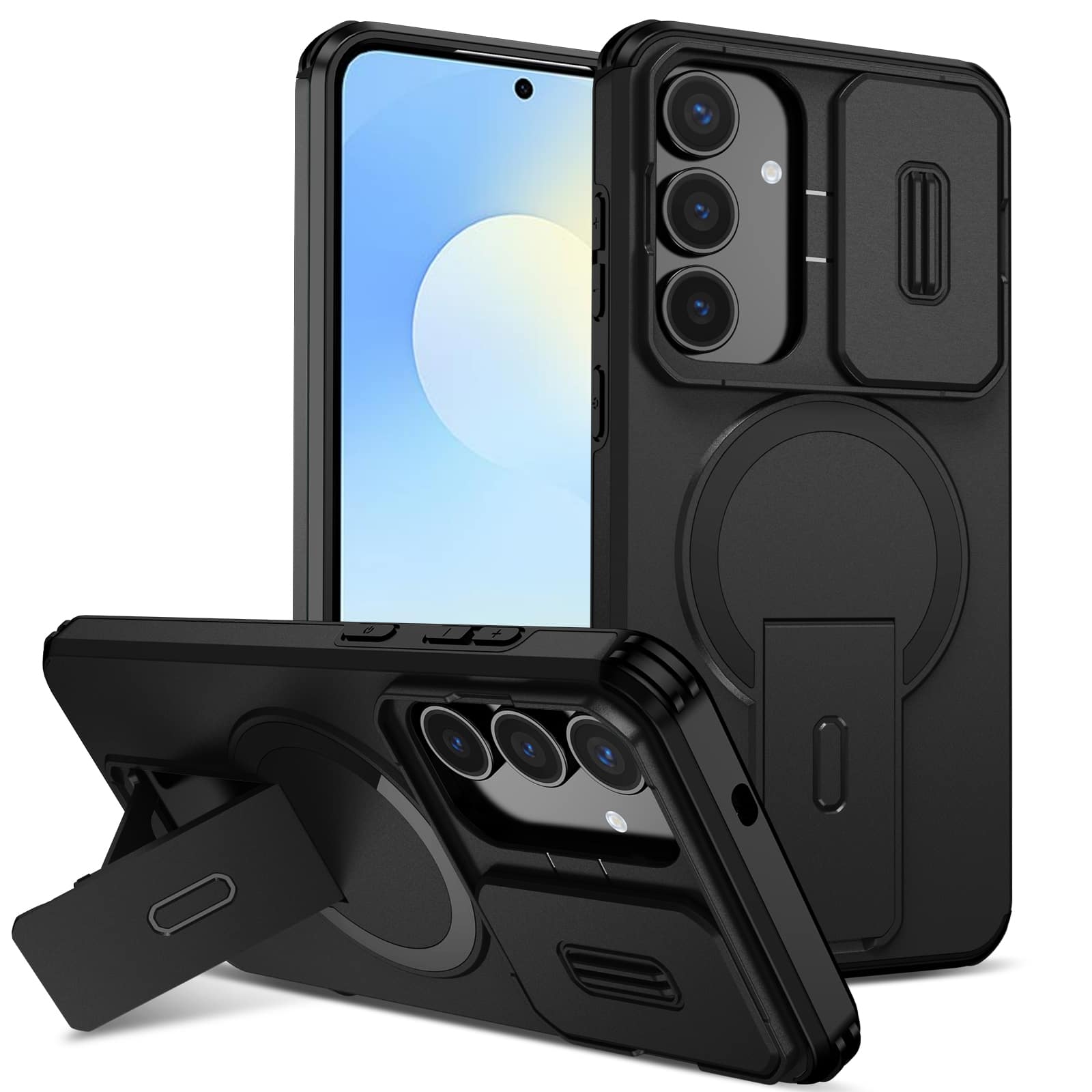 UUCOVER - Magnetic Case for Samsung Galaxy S25+,Shockproof TPU+PC Case Compatible with MagSafe Stand Sliding Camera Cover - Black