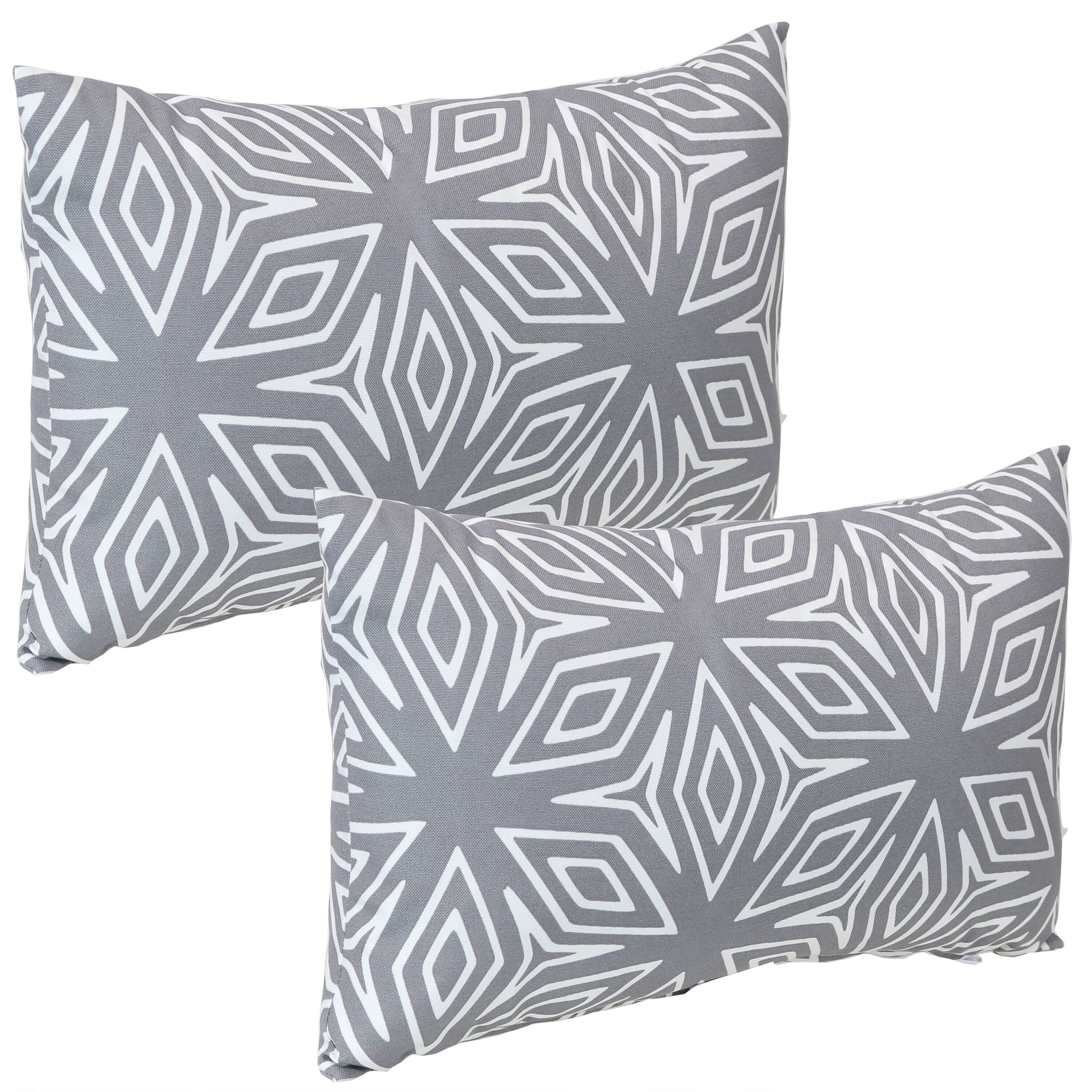 Front. Sunnydaze - Lumbar Throw Pillow Cover - 20 in - Set of 2 - Gray Geometric.