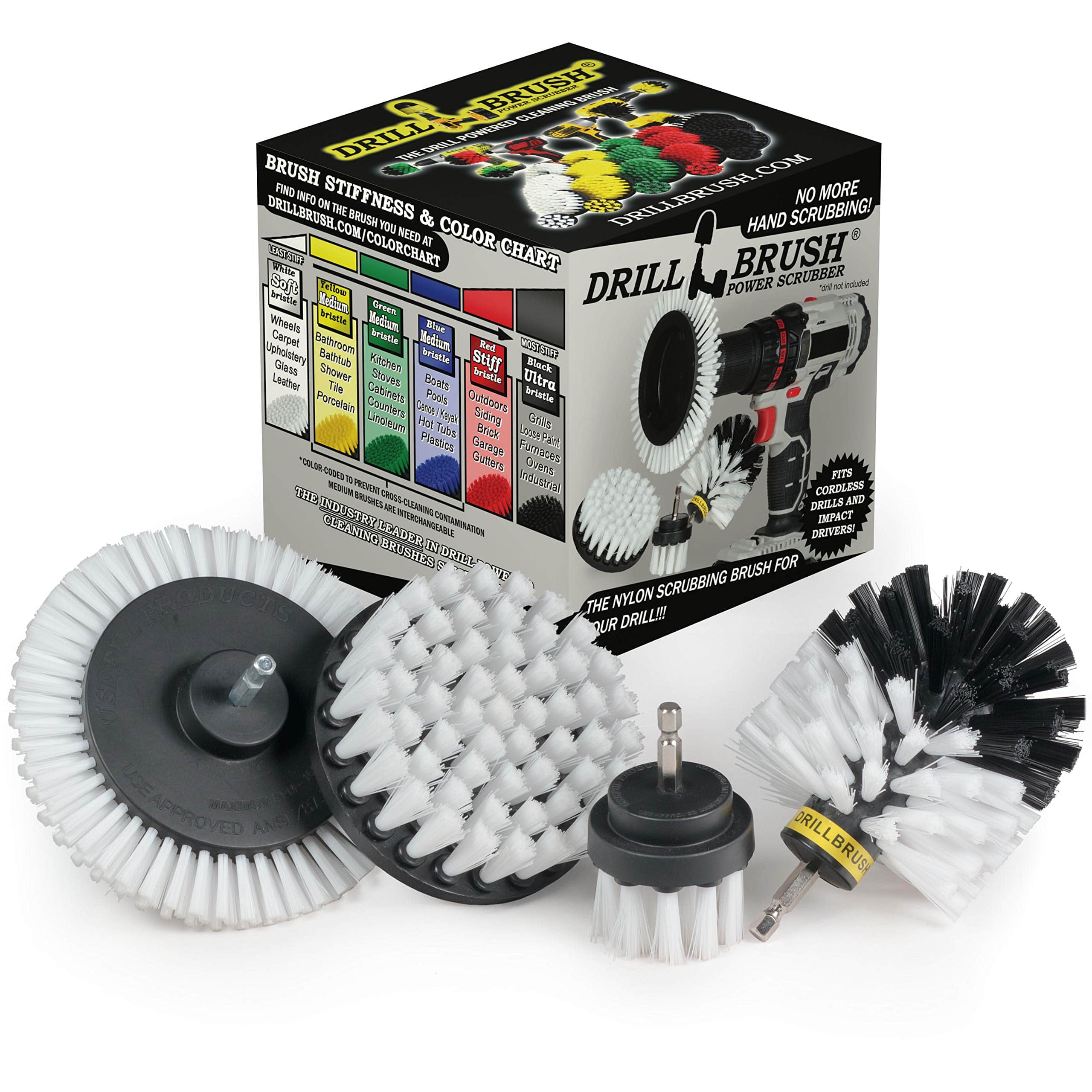 Drillbrush - 4pc Auto Glass Detailing Kit - Windshield Cleaning - Soft Scrub Brush for Glass - Car Carpet - Interior Cleaning