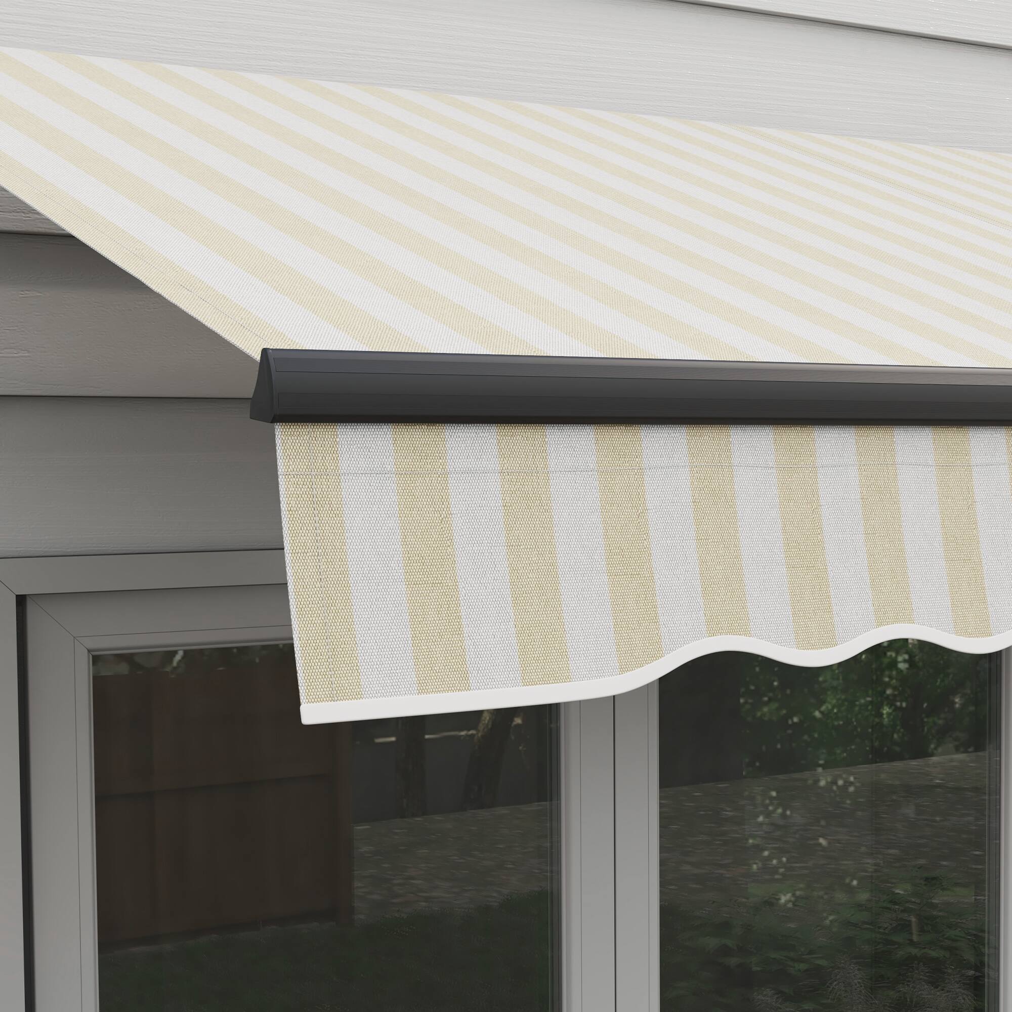 Alt View 5. Outsunny - 8' x 6.5' Retractable Awning, Patio Awning Sunshade Shelter with Manual Crank Handle, 280gsm UV Resistant Fabric - Beige and White.