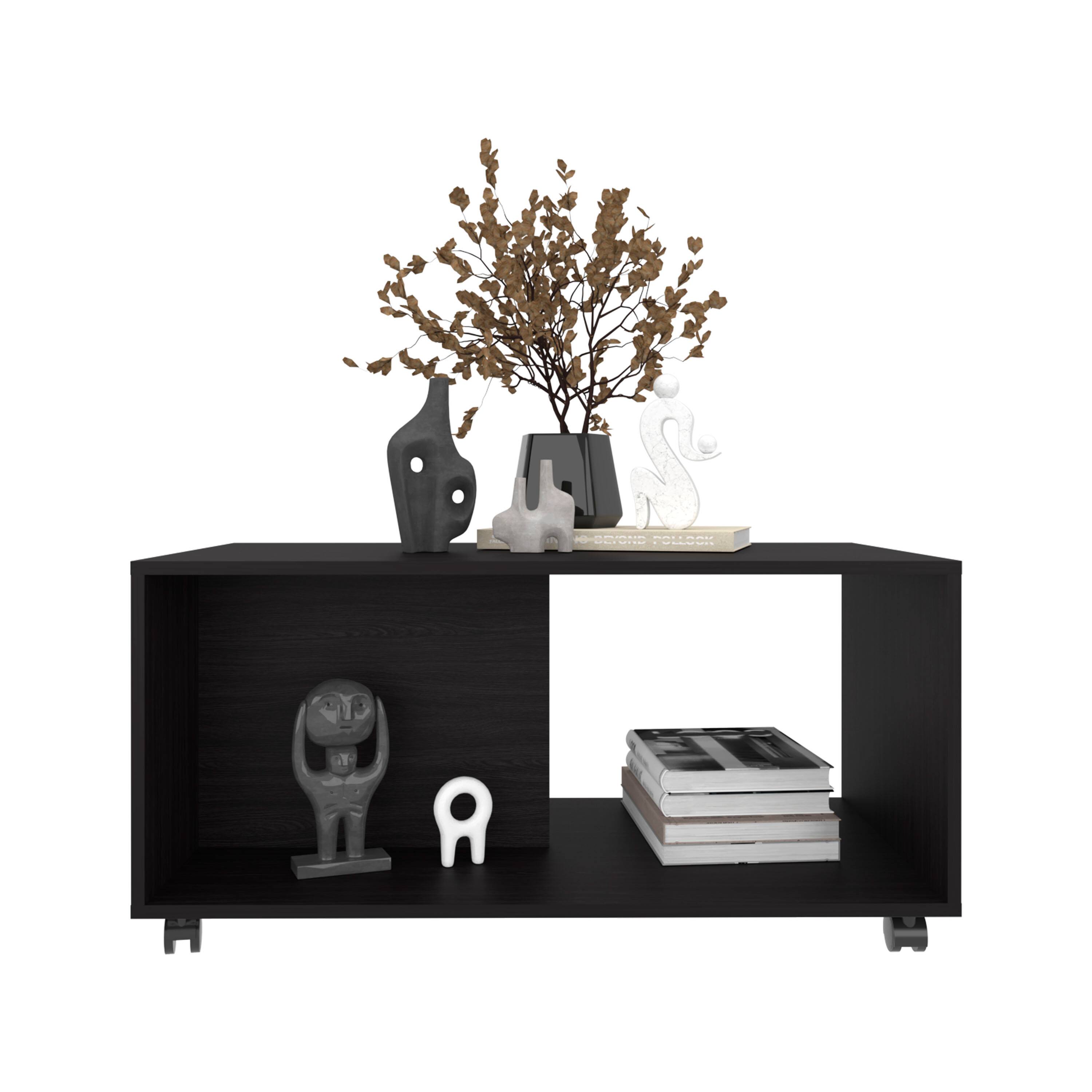 Alt View 1. TuHome - Patrick Wide Coffee Table, Mobile, One Shelf, Rectangular, Living Room and Home - Black.
