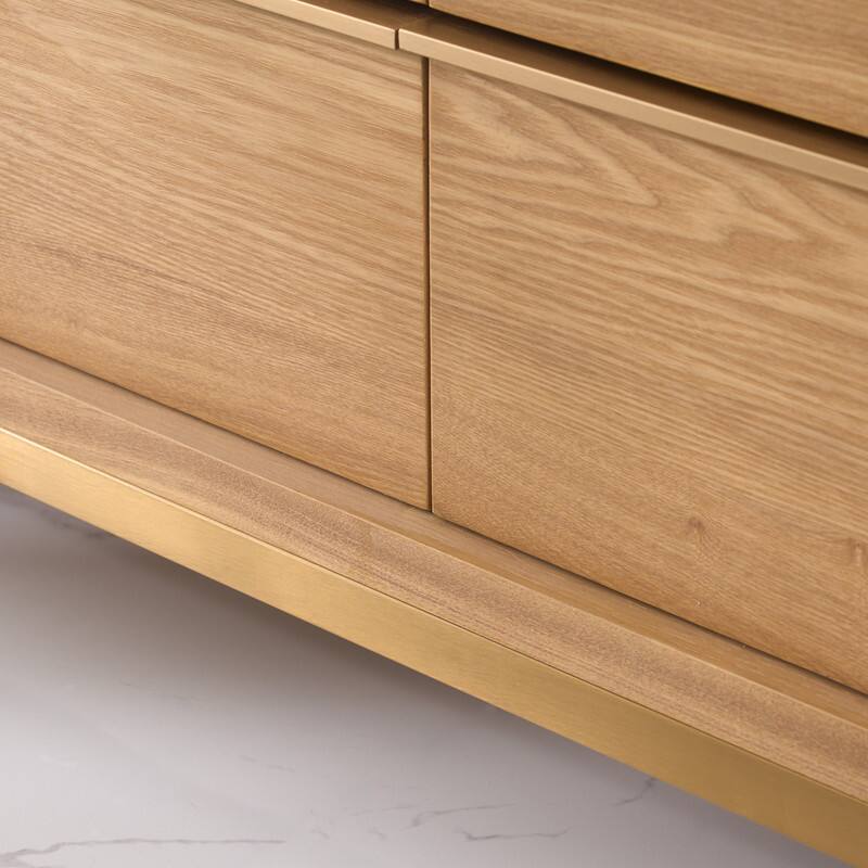 Alt View 4. WELLFOR - 60" Freestanding Solid Wood Bathroom Vanity with Carrara White Quartz Vanity Top & 6 Soft-Close Drawers and Backsplash - Oak.