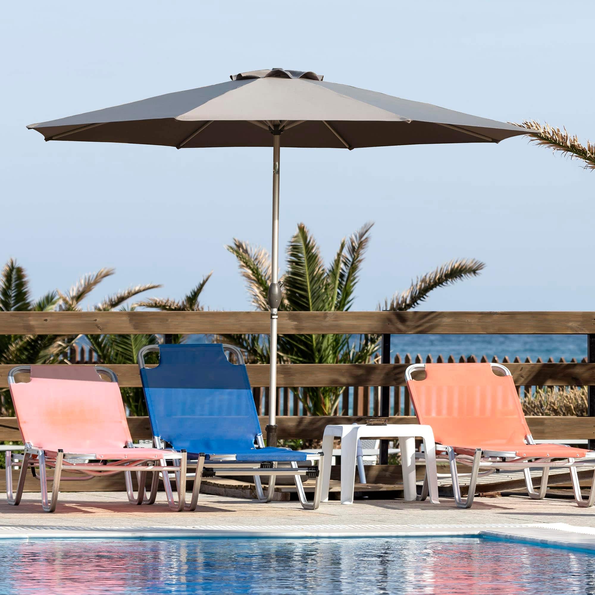 Mondawe - 9FT Patio Umbrella with Push Button Tilt and Crank - Gray