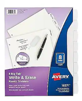Avery - Big Tab Write & Erase Plastic Dividers, 8 Tabs, (16371) - White