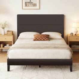 Dyonery - Wood Platform Bed Frame with Tall Headboard,Solid Sustainable Bedframe,Wood Slat Support,No Box Spring Needed - Brown