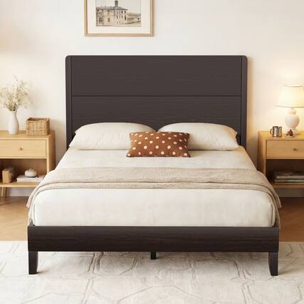 Front. Dyonery - Dyonery Wood Platform Bed Frame with Tall Headboard,Solid Sustainable Bedframe,Wood Slat Support,No Box Spring Needed - Brown.